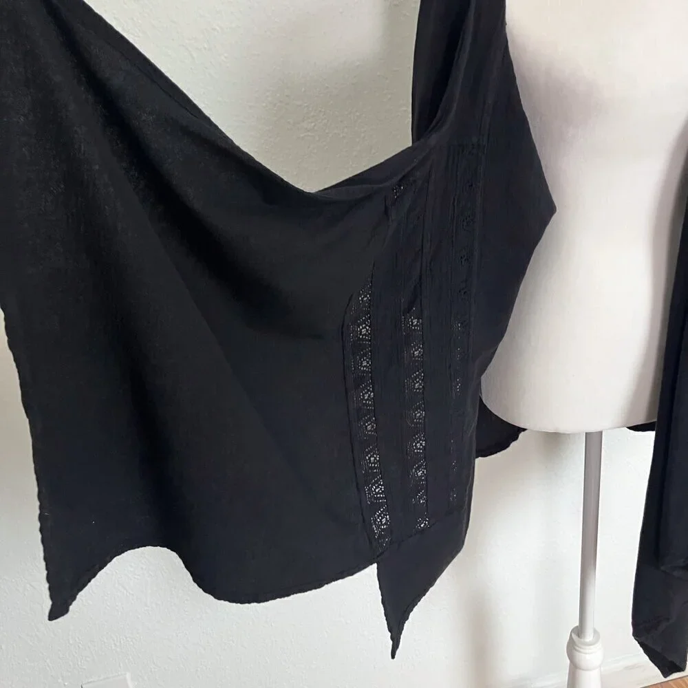 Dunes Relaxed Fashion 100% Cotton Black Open Cardigan Swimsuit Cover Up Large - Picture 4 of 12